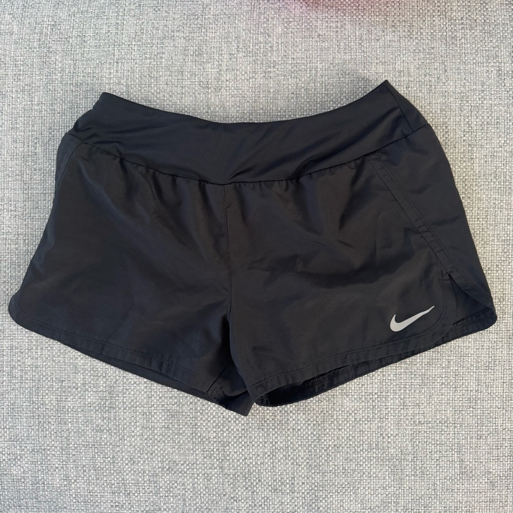 Nike Women's Black Athletic Running Shorts with Silver Logo (Medium)